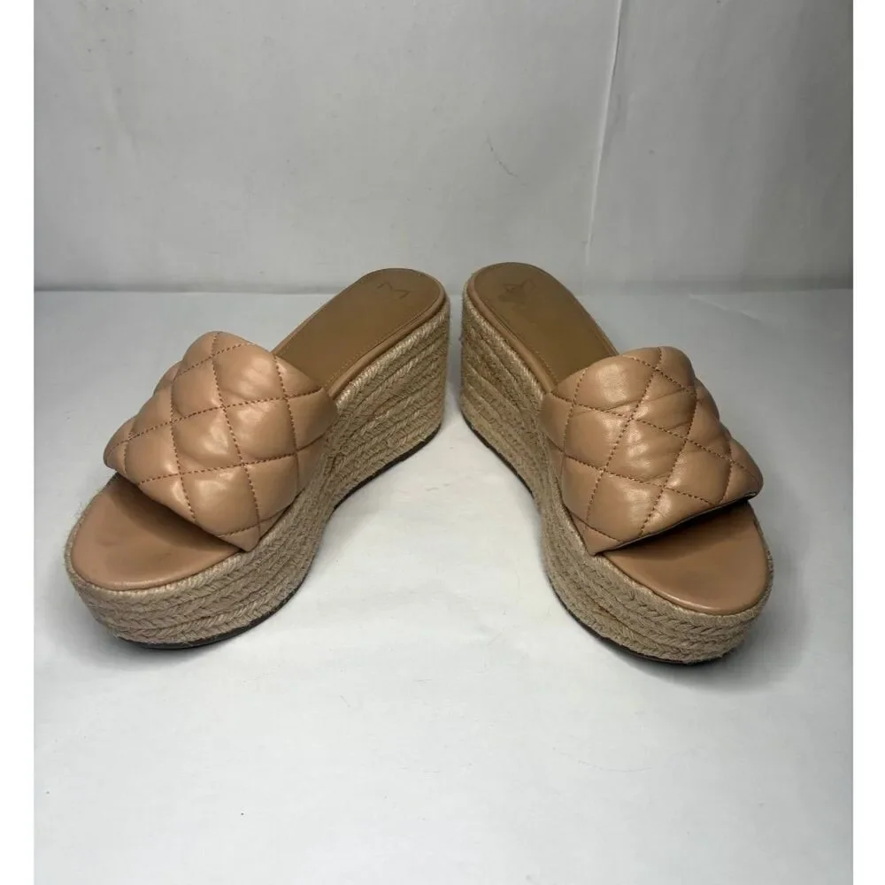 Marc Fisher Women's Velia Wedge Sandal Espadrilles Tan Platform Slip-On Heels